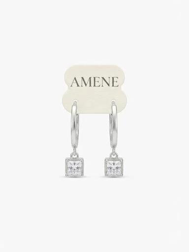 Brinco argola prata com ponto de brilho quadrado 1cm x 2 cm