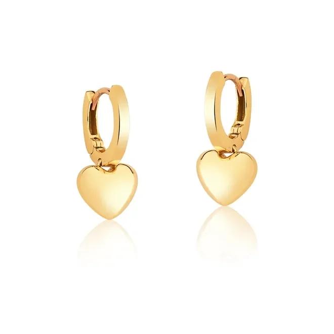 Brinco aço inxox dourado antialérgico argola pingente coração 1x3 cm