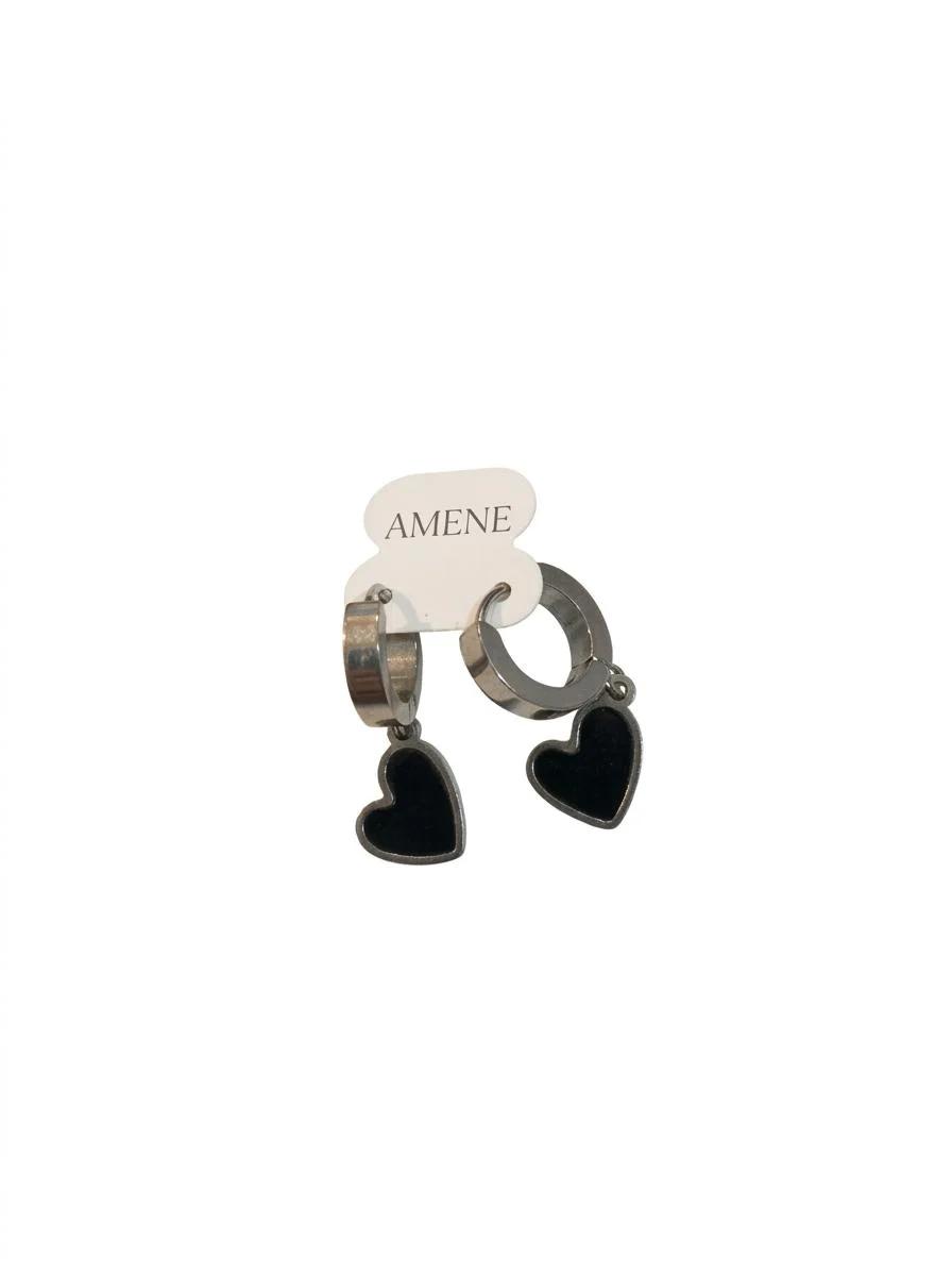 Brinco argola aço antialérgico com pingente coração preto